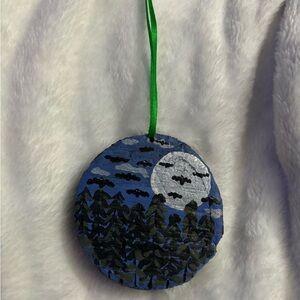 Halloween Spooky Bats Night Sky Hand Painted Wood Slice Ornament Decoration